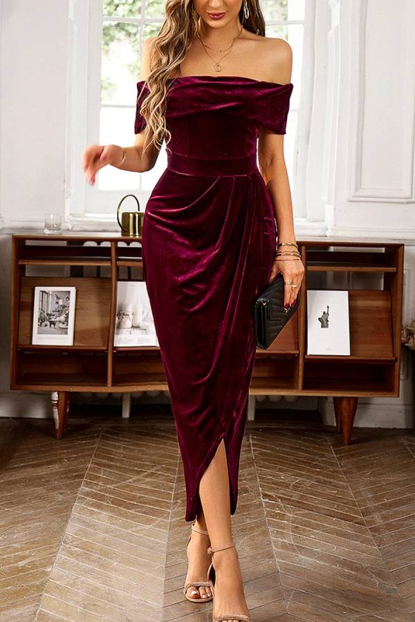 Marcella® | Off shoulder red dahlia velvet party dress