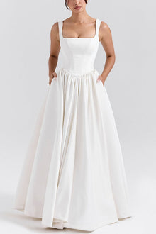 Kara® | Wide straps, corset, solid color maxi dresses, white