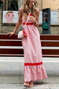 Stella® | Red and white vertical striped long dress with bow straps