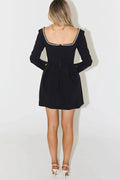 Lena® | Beaded long sleeve mini dress with square neckline