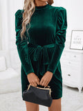 Noemí® | Mini dress with stand-up collar, tie waist and puff sleeves