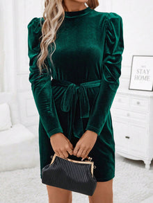 Noemí® | Mini dress with stand-up collar, tie waist and puff sleeves