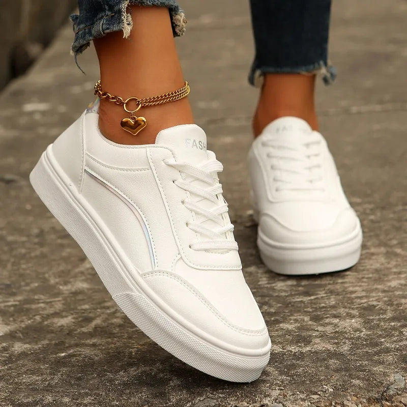 Hazel | Lace-up White Flats Shoes