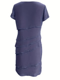 Amadis® | Cotton Layered Trim Round Neck Short Sleeve Evening Dress For Women