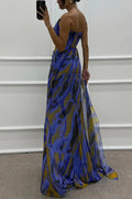 Renee® | Amazing Views off shoulder pleated slit maxi dress with feather rose detail in watercolor print