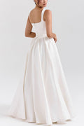Kara® | Wide straps, corset, solid color maxi dresses, white