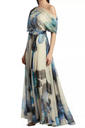 Sandy® | Unique printed bohemian short sleeve one shoulder maxi dress