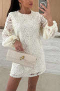 Kimberly® | Loose mini dress with balloon sleeves made from lace-textured fabric