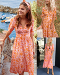 Odalis® | Elegant dress with a bright orange print