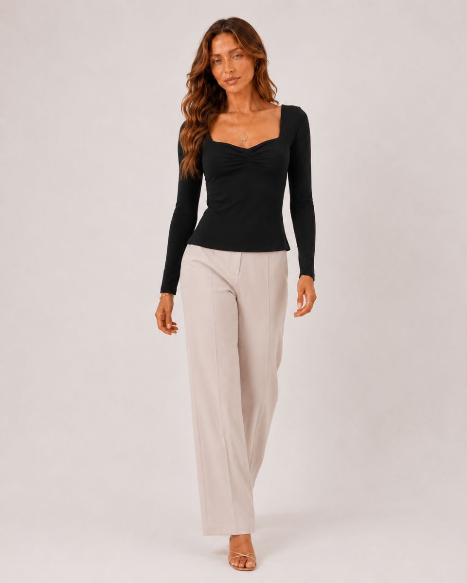 Bianca Square Collar Long Sleeve Top