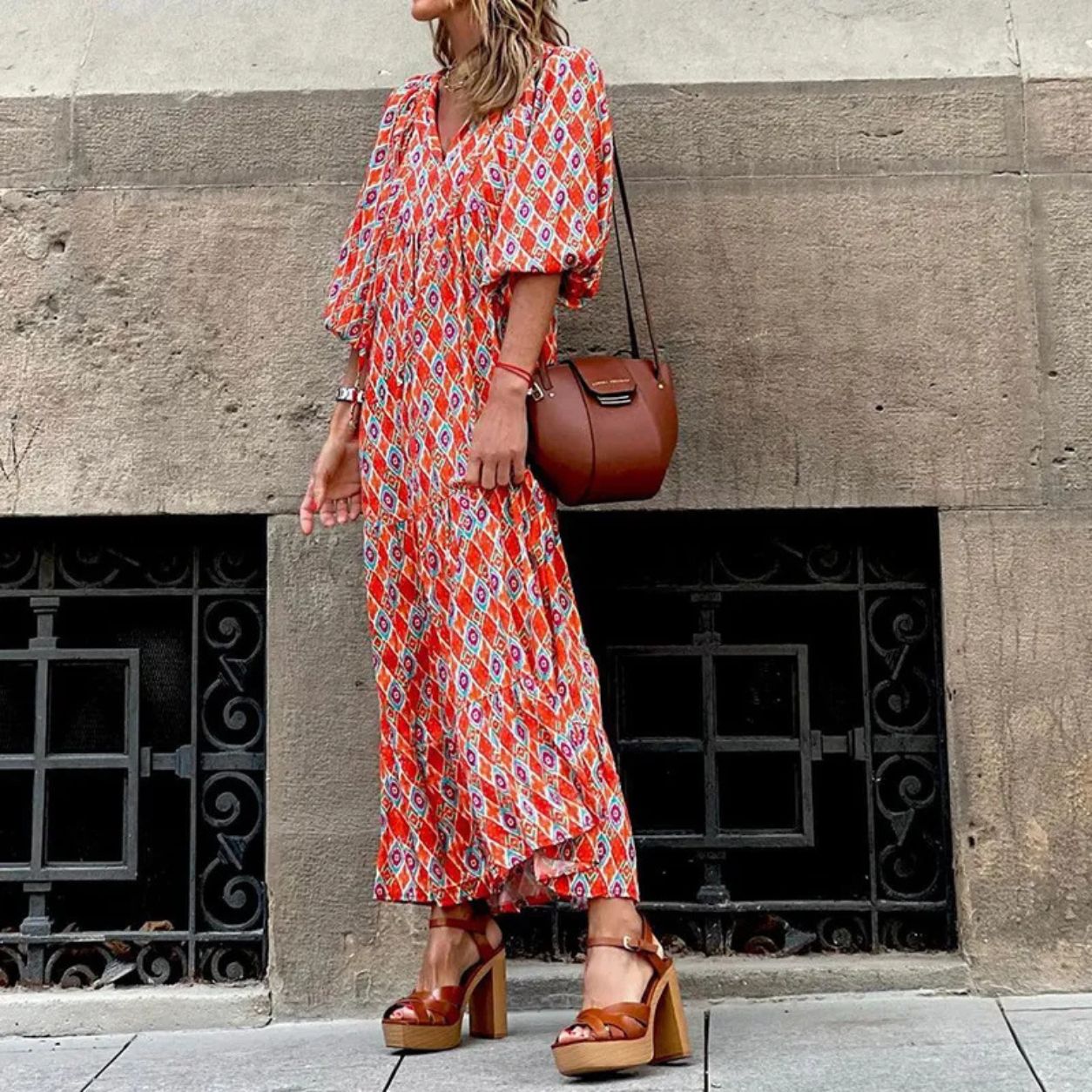 Catalina Short-sleeve Mid-length Boho Print Dress