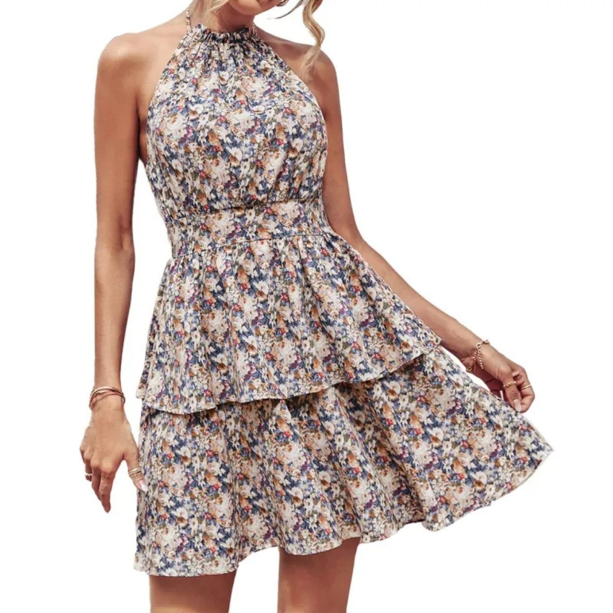 Layla Boho Halter Backless Ruffle Beach Dres