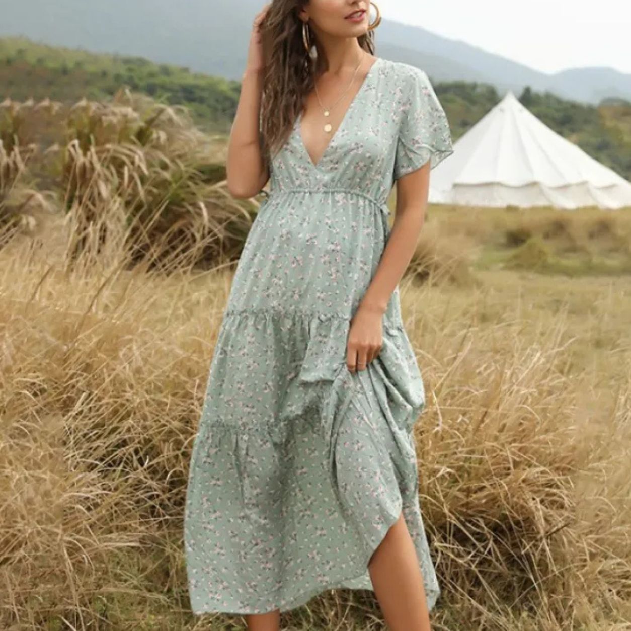Fern Ruffled Floral Bohemian Dress