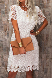 Esther® | Short white lace dress with short sleeves