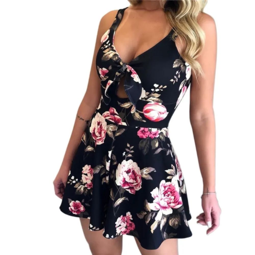 Gabriella Bow Tie Printed Loose Suspender Jumpsuit