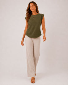 Margot Ins Pleated Round Neck Sleeveless Top