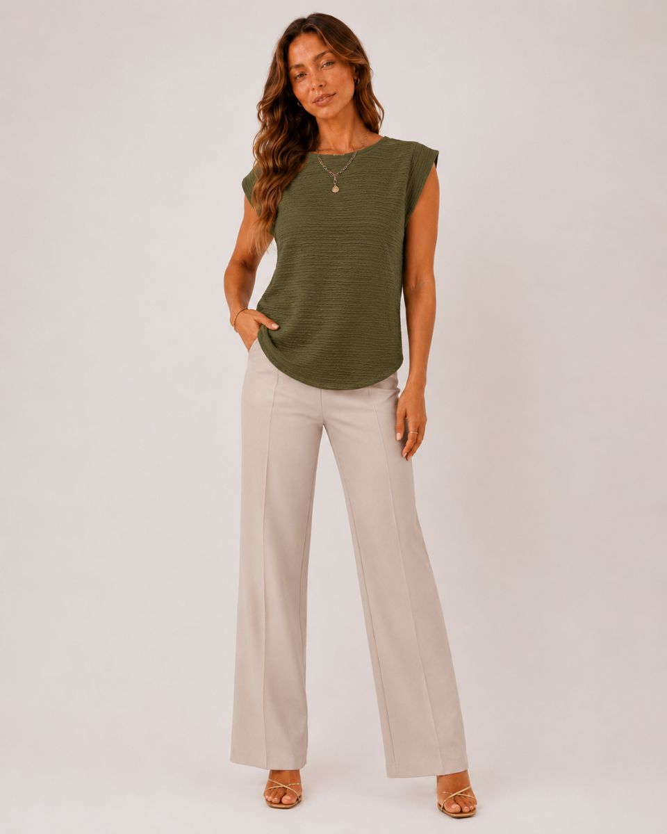 Margot Ins Pleated Round Neck Sleeveless Top