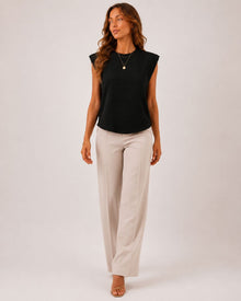 Margot Ins Pleated Round Neck Sleeveless Top