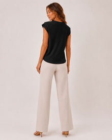 Margot Ins Pleated Round Neck Sleeveless Top