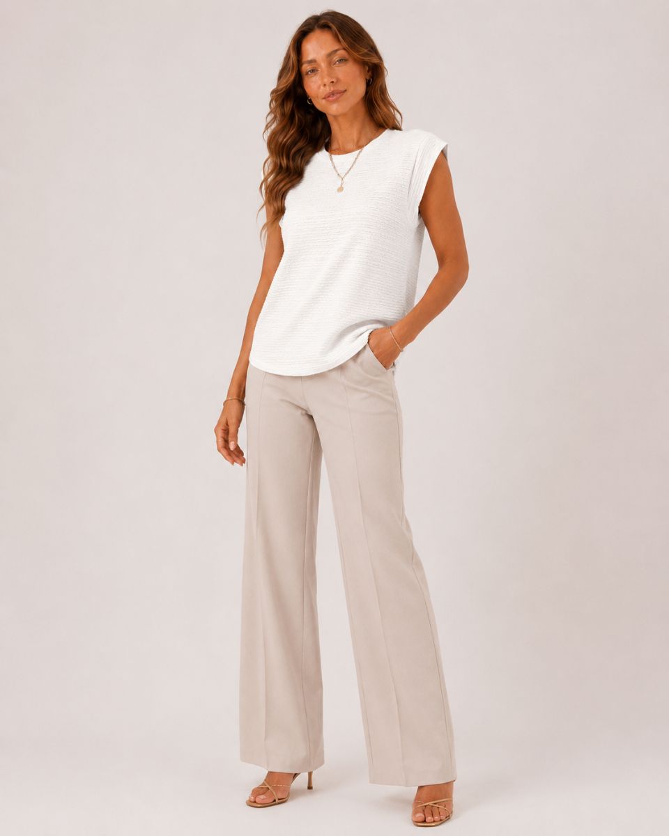 Margot Ins Pleated Round Neck Sleeveless Top