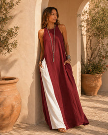 Mila Color Block Halter Maxi Dress
