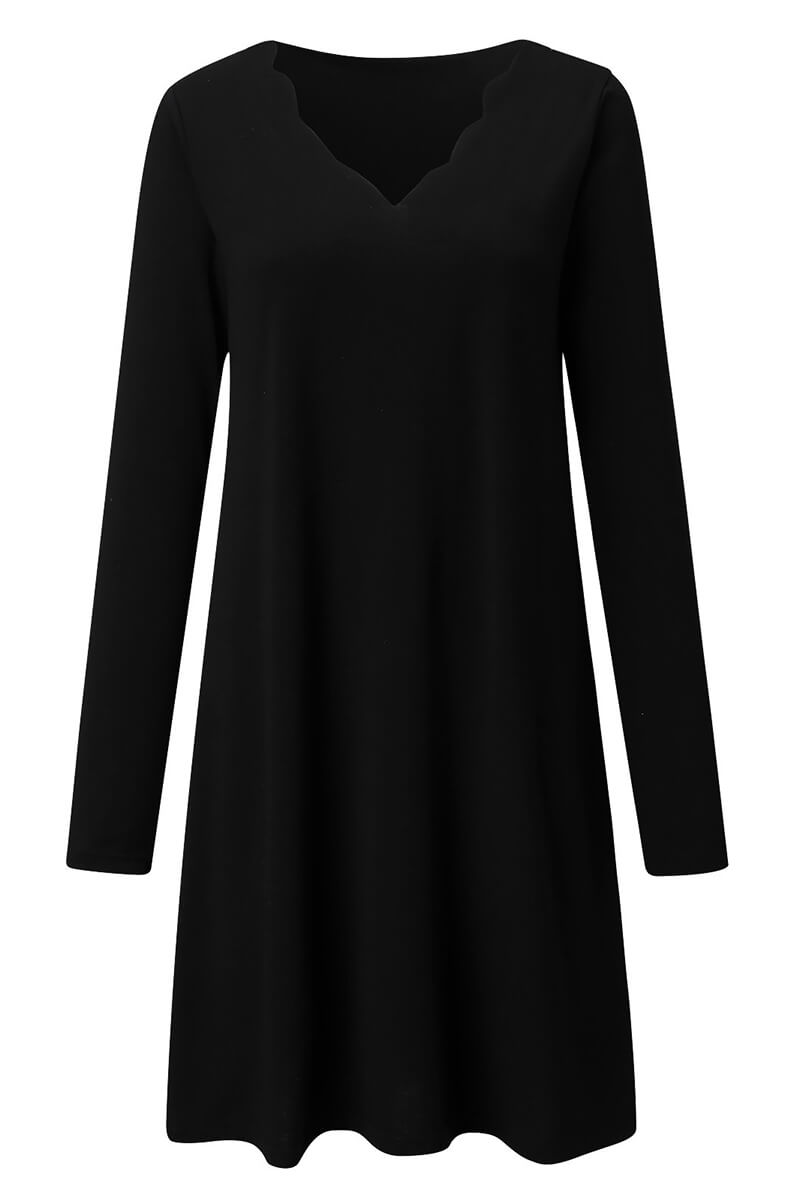 Diana® | Long sleeve V-neck dress with scalloped hem