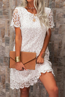 Esther® | Short white lace dress with short sleeves