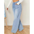 High-Waisted Drawstring Wide-Leg Denim Pants