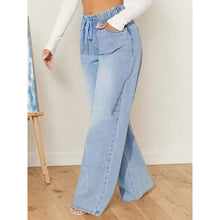 High-Waisted Drawstring Wide-Leg Denim Pants