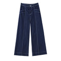 Double-Stitch Wide-Leg Ankle Denim Pants