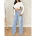 High-Waisted Drawstring Wide-Leg Denim Pants