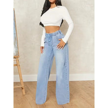 High-Waisted Drawstring Wide-Leg Denim Pants