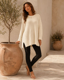 Rosalie Side Slit Loose Wool Knit Pullover Blouse