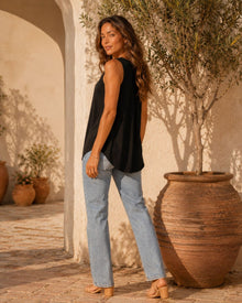 Rosalie  Loose Fit Pleated Square Neck Sleeveless Tops