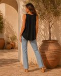 Rosalie  Loose Fit Pleated Square Neck Sleeveless Tops