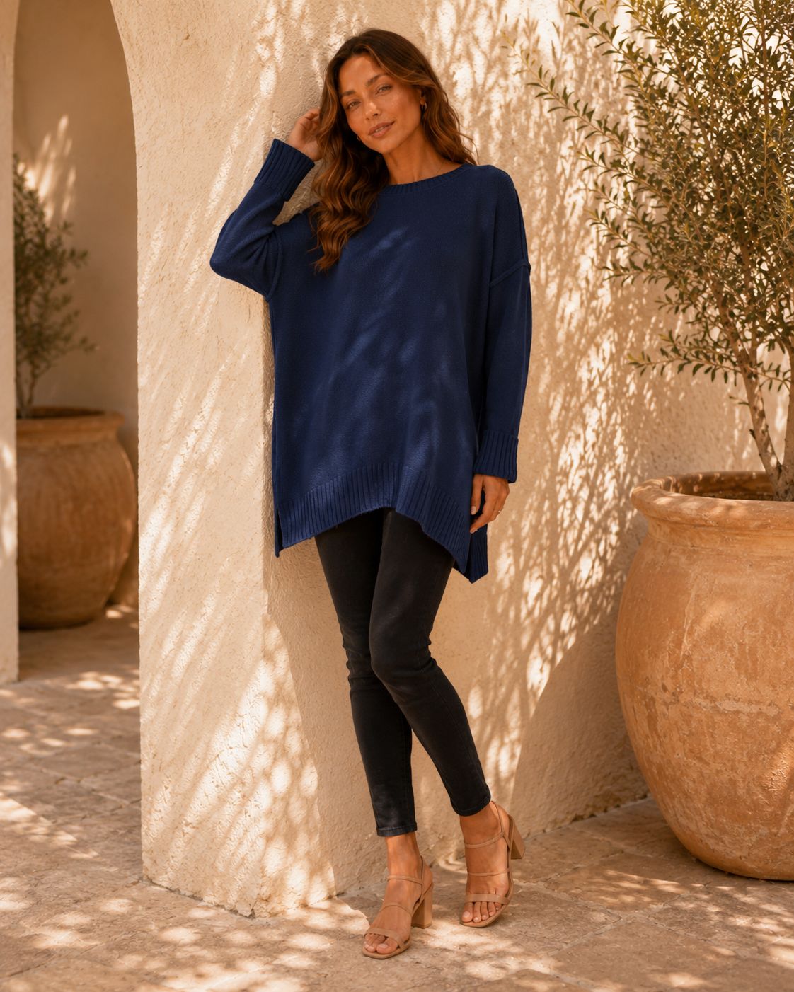 Rosalie Side Slit Loose Wool Knit Pullover Blouse