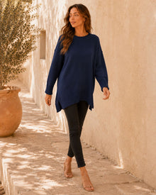 Rosalie Side Slit Loose Wool Knit Pullover Blouse