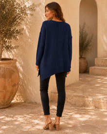 Rosalie Side Slit Loose Wool Knit Pullover Blouse