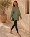 Rosalie Side Slit Loose Wool Knit Pullover Blouse