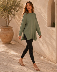 Rosalie Side Slit Loose Wool Knit Pullover Blouse