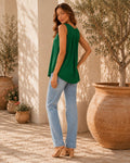 Rosalie  Loose Fit Pleated Square Neck Sleeveless Tops