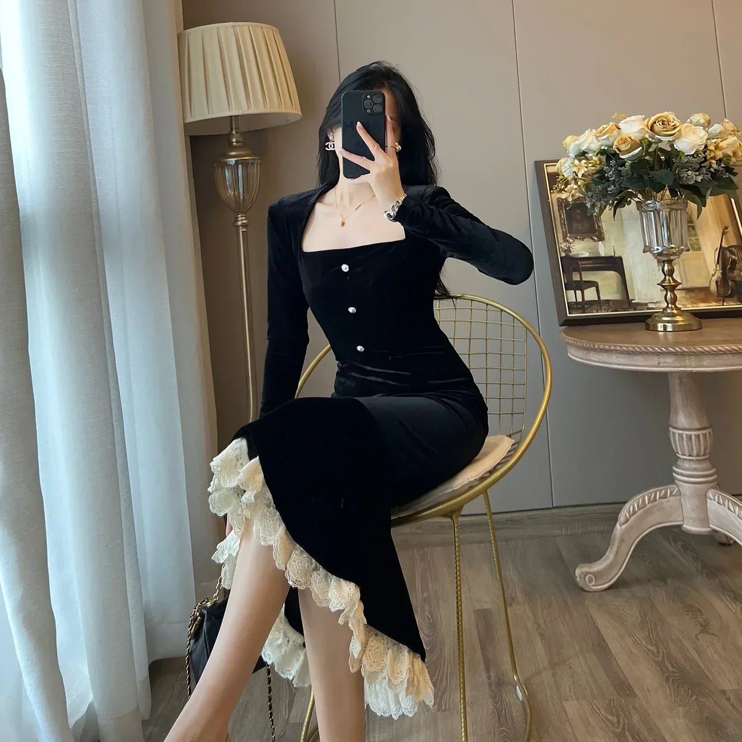 Susana® | Elegant black velvet dress for women