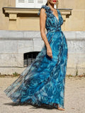 Lucía® | Bohemian Long Peacock Blue Dress In Summer Style
