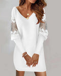 Taylor® | Patchwork Dress With Long Sleeves And V-Neck
