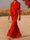 Flora® | Office Lapel V-Neck Maxi Dress