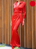 Flora® | Office Lapel V-Neck Maxi Dress