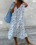 Elizabeth® | Women'S V-Neck Leaf Print Dress
