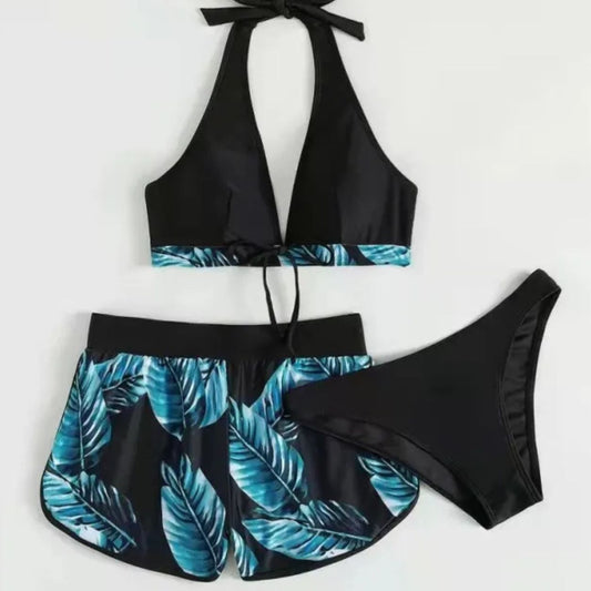 Kai | 3-Piece Leaf Print Bikini Set