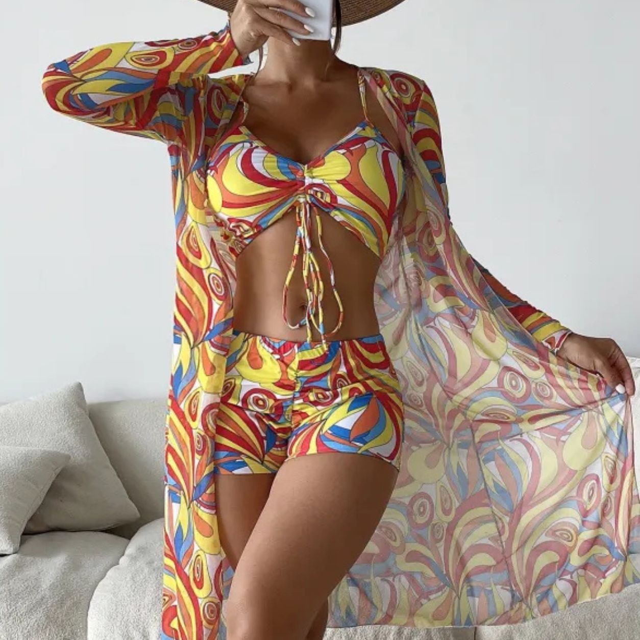 Amara | 3-Piece Print Bikini Set with Cover-Up