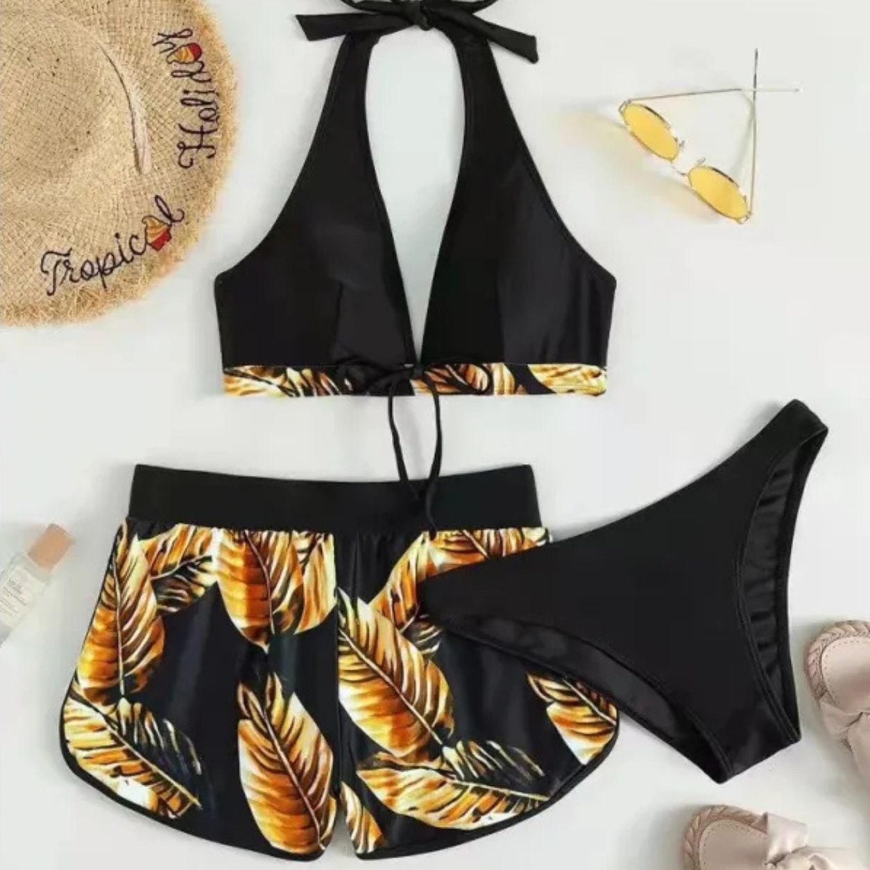 Kai | 3-Piece Leaf Print Bikini Set